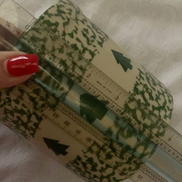 Green Spongeware Retired Small Crock Pottery Henn Workshops Trees - Picture 6 of 6